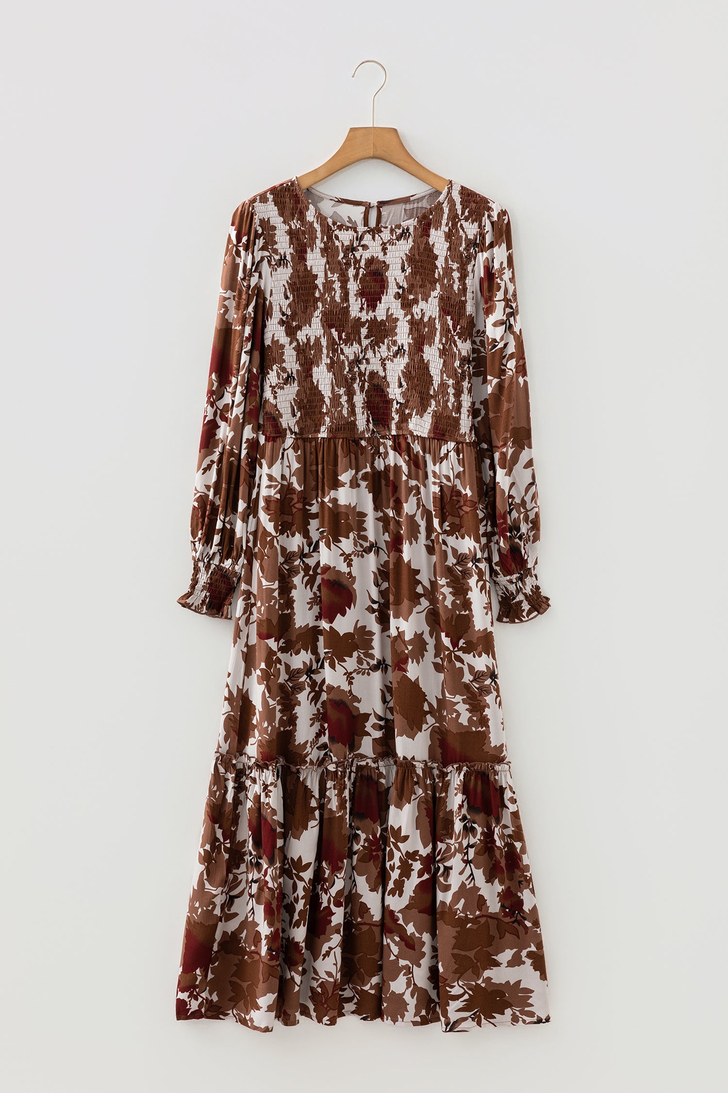 Floral Puff Sleeve Smocked Bodice Maxi Dress – Orange & Chestnut