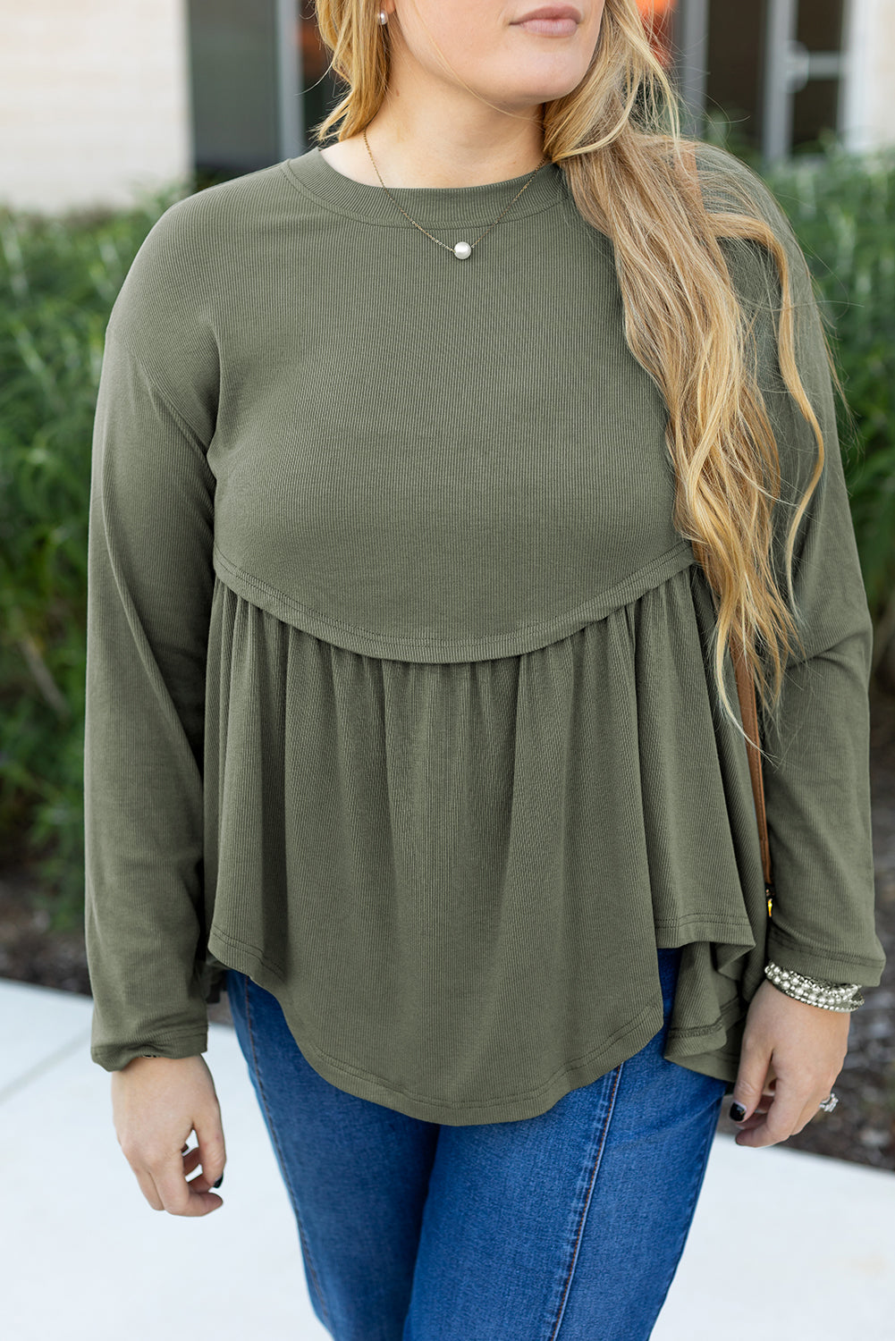 Mist Green Plus Size Thermal Knitted Babydoll Flare Top BB Fashion Outlet