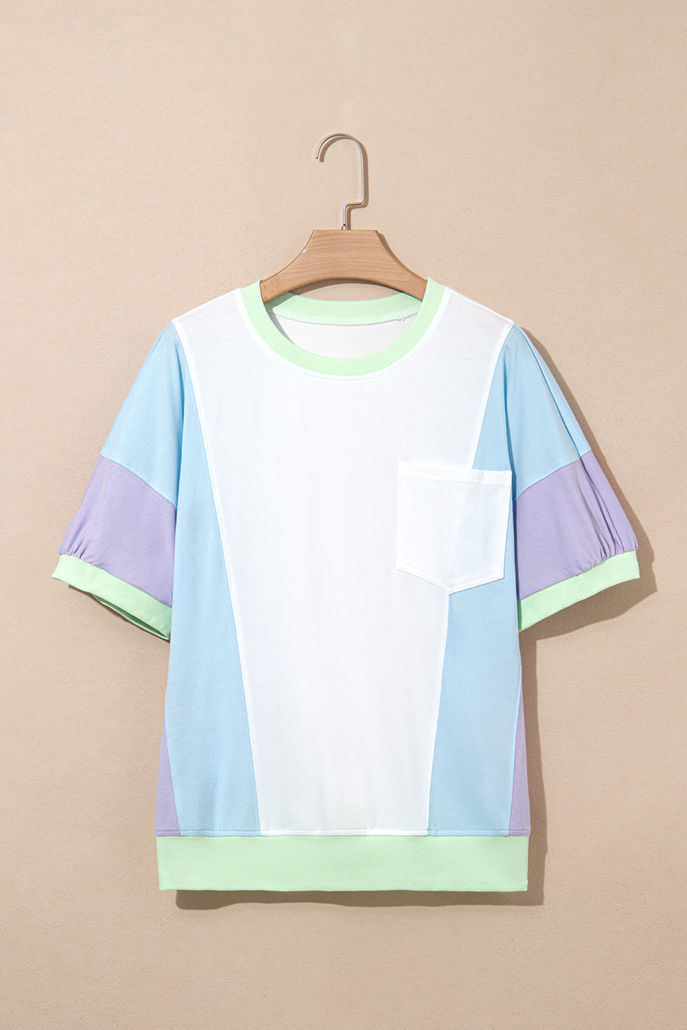 Purple Colour Block Patchwork Half Sleeve Oversized T Shirt eAura
