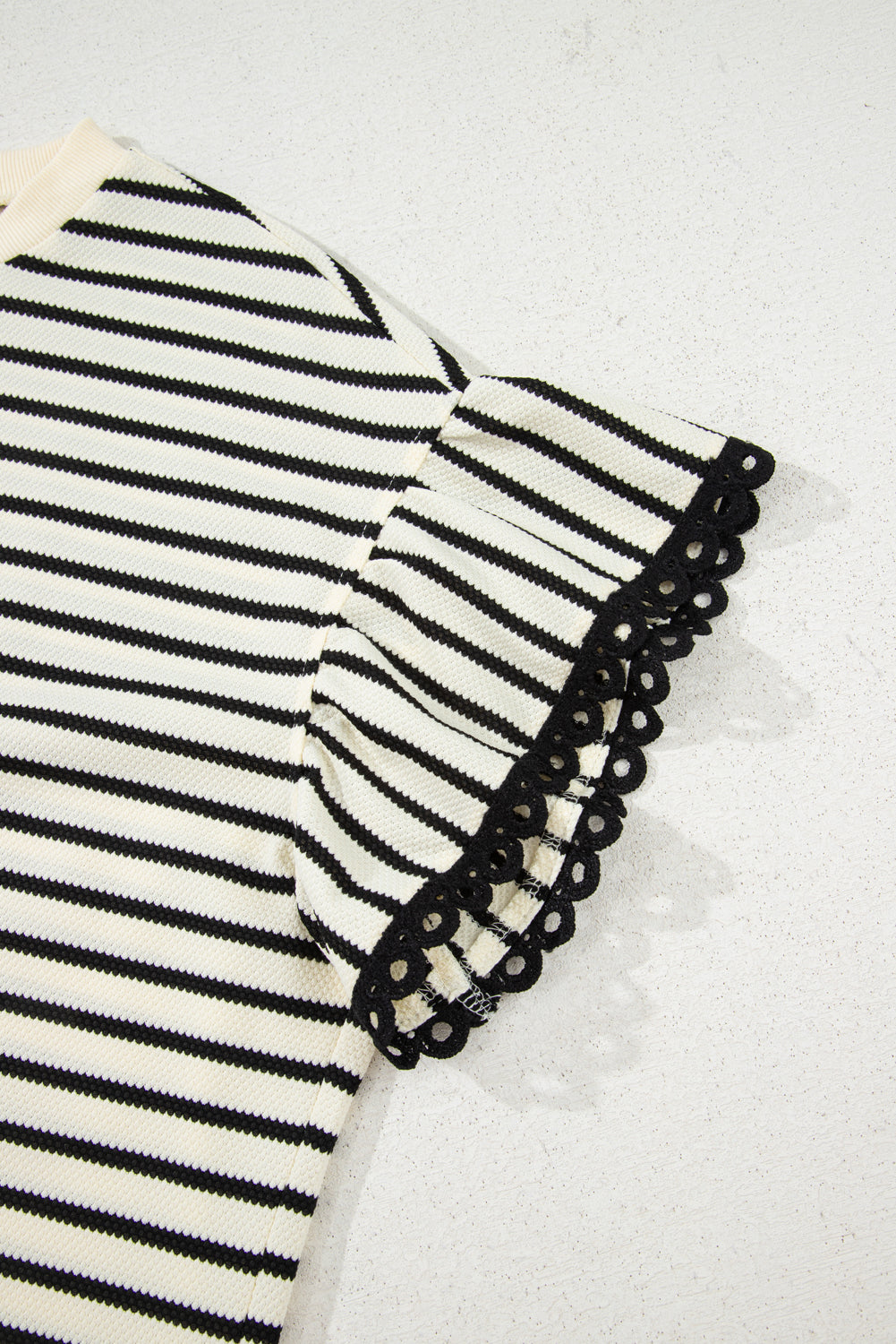 Stripe Eyelet Trimmed Ruffled Short Sleeve Plus Size Top BB Fashion Outlet