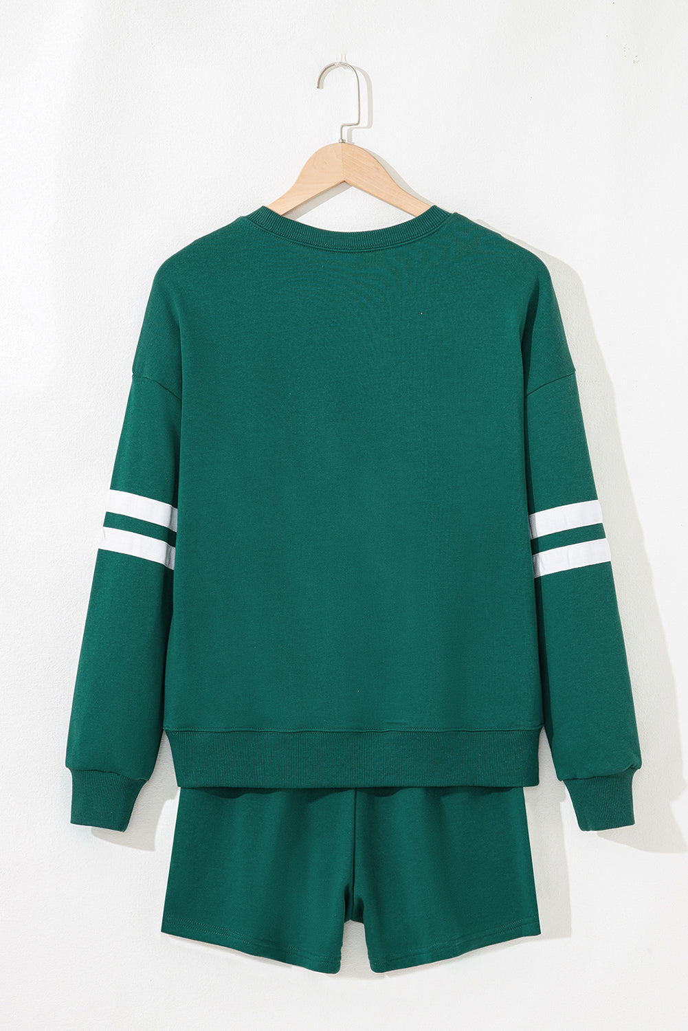 Varsity Striped Sleeve Drop Shoulder Sweatshirt and Shorts Co-ord Set