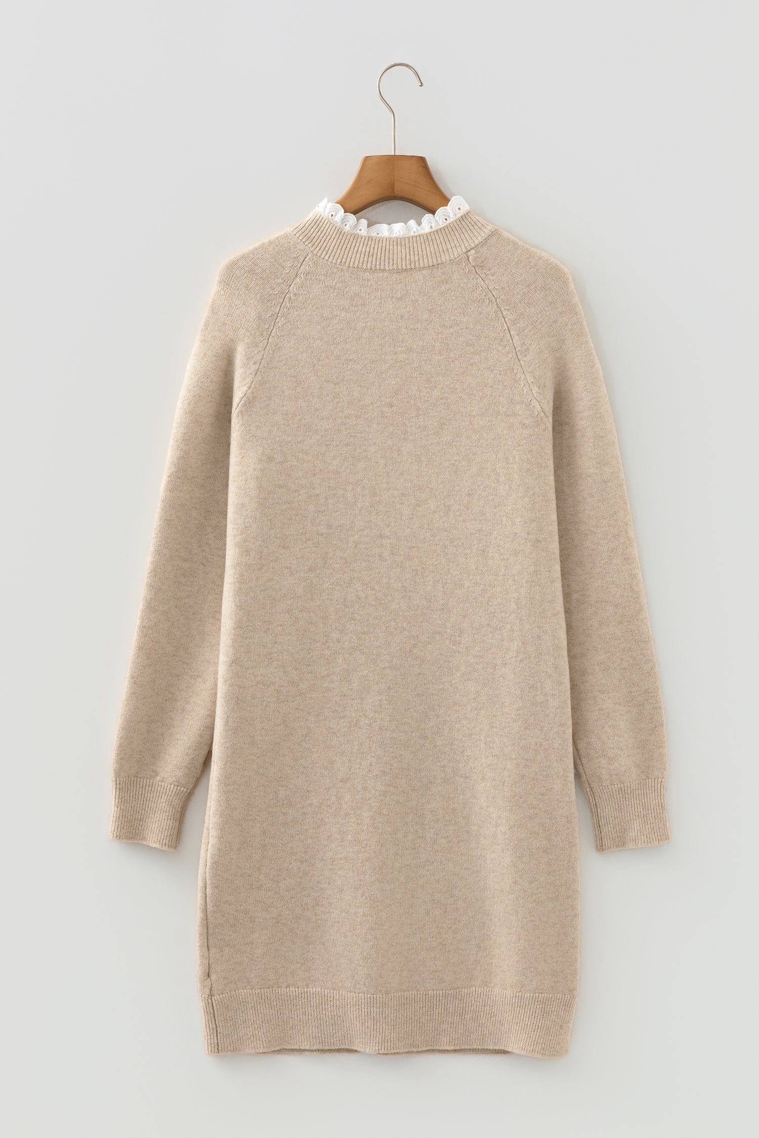 Button Lace Detail Raglan Sleeve Shift Mini Sweater Dress - Sweaters & Cardigans/Sweater Dresses