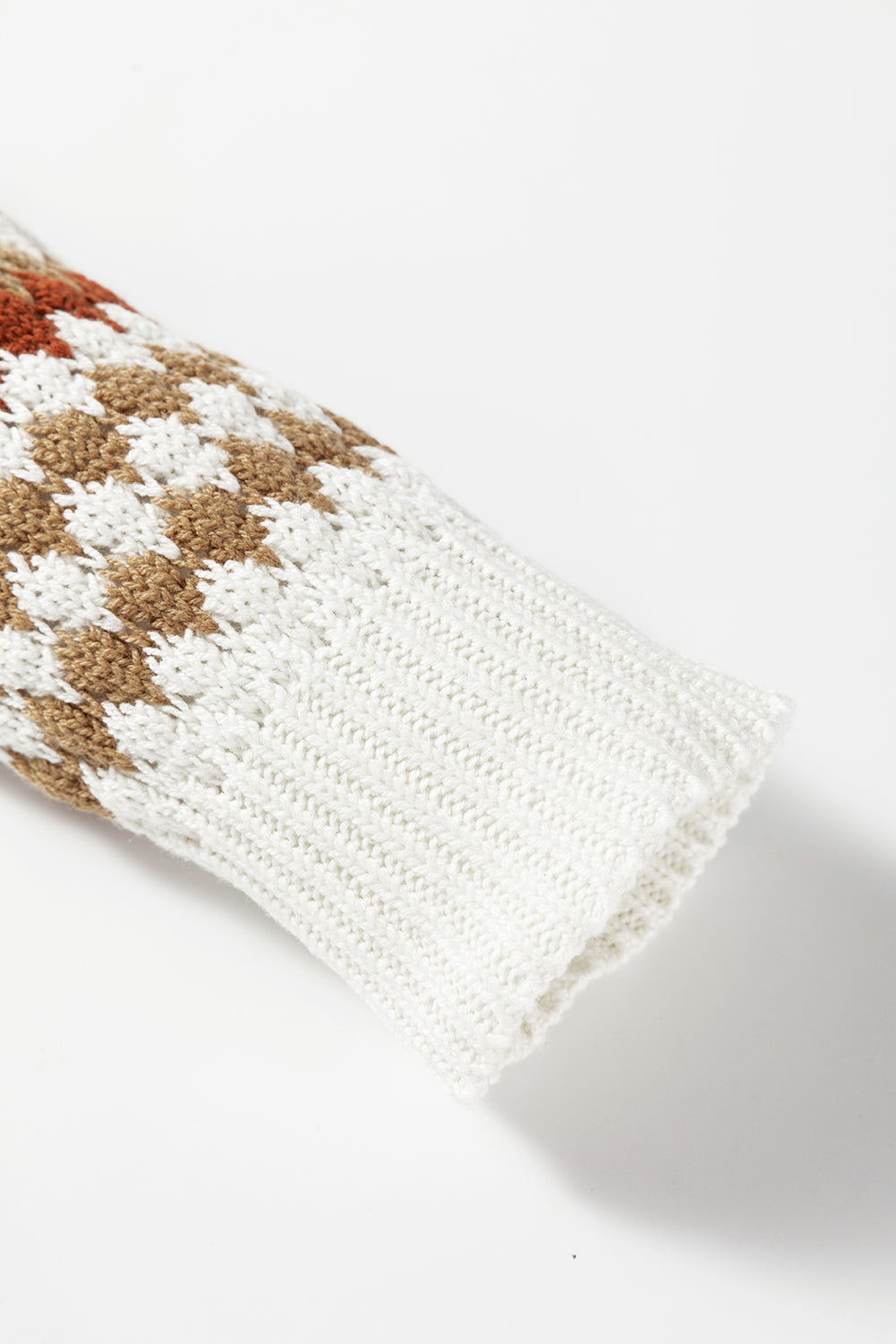 Striped Eyelet Patterned Drop Shoulder Knit Sweater - eAura