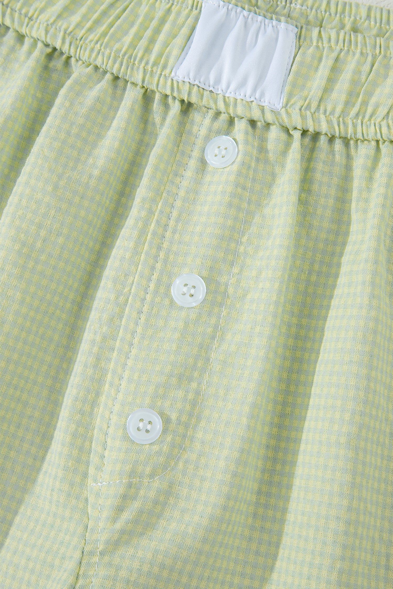 Gingham Plaid Boxer Shorts with Lace Trim & Button Detail