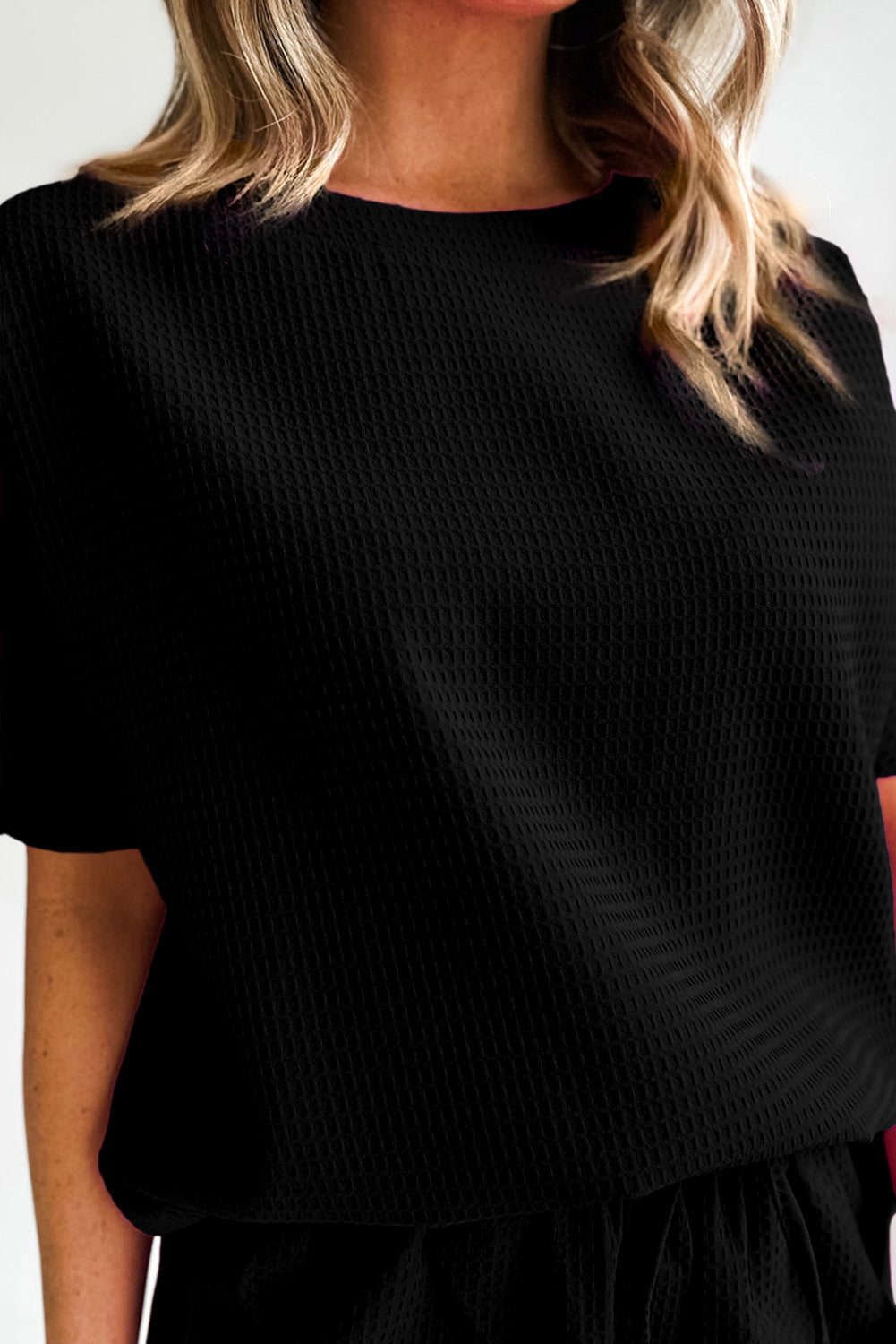 Casual Textured Tee and Drawstring Shorts Set Co-ord eAura