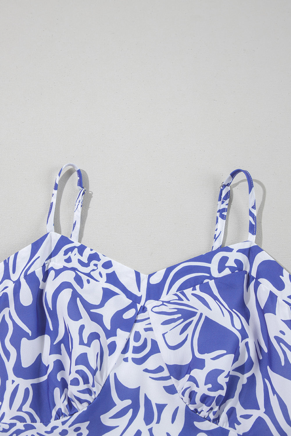 Sky Blue Floral Print Spaghetti Strap High Waist Maxi Dress eAura