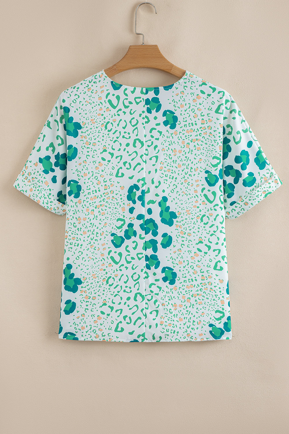 Mixed Leopard Print V Neck Short Sleeve Blouse eAura