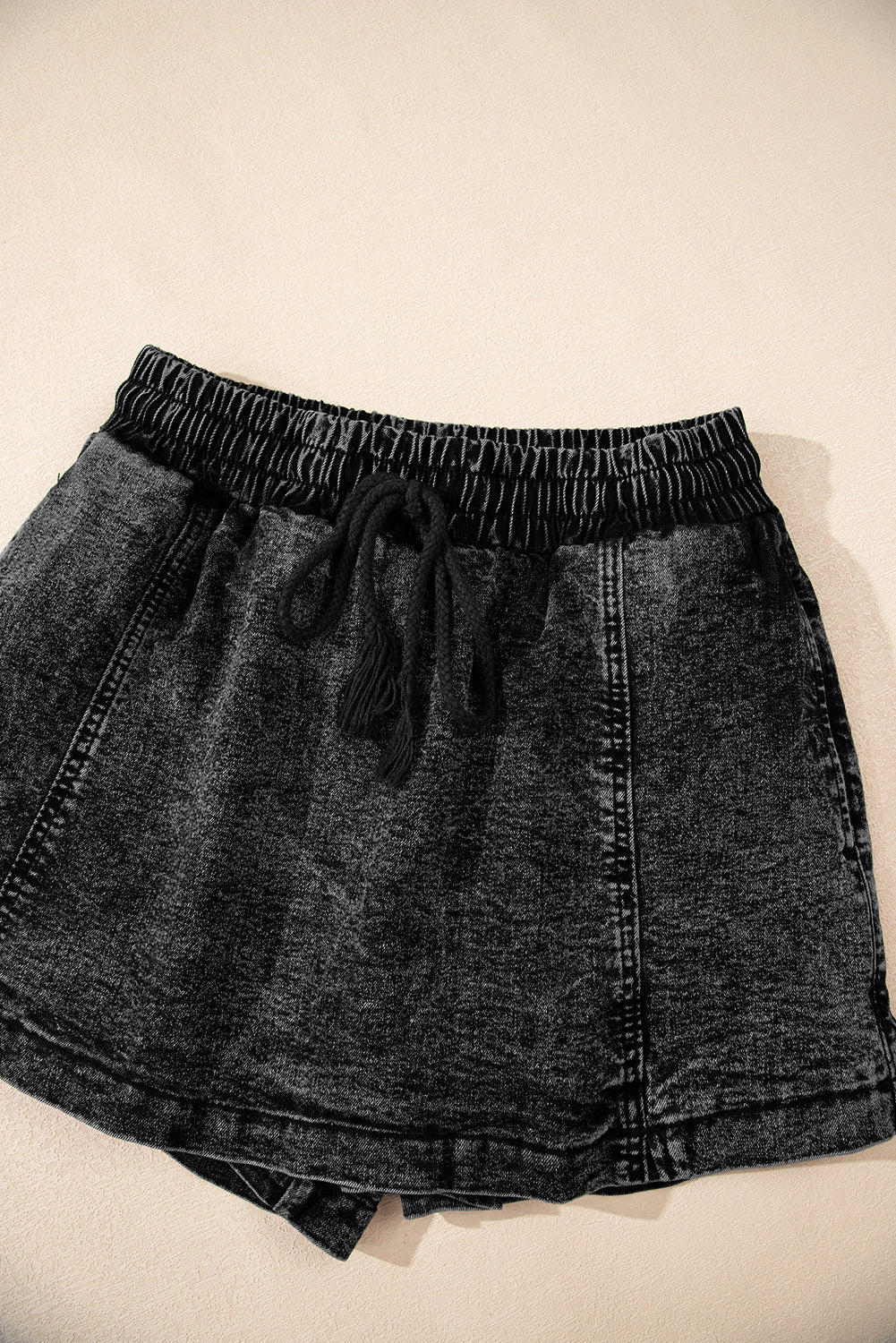 Dusk Blue Drawstring High Waist Pocketed Denim Shorts Skort eAura