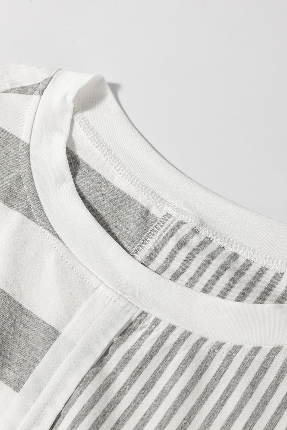 Grey Stripe Mixed Print Short Sleeve Top and Pocketed Shorts Set eAura