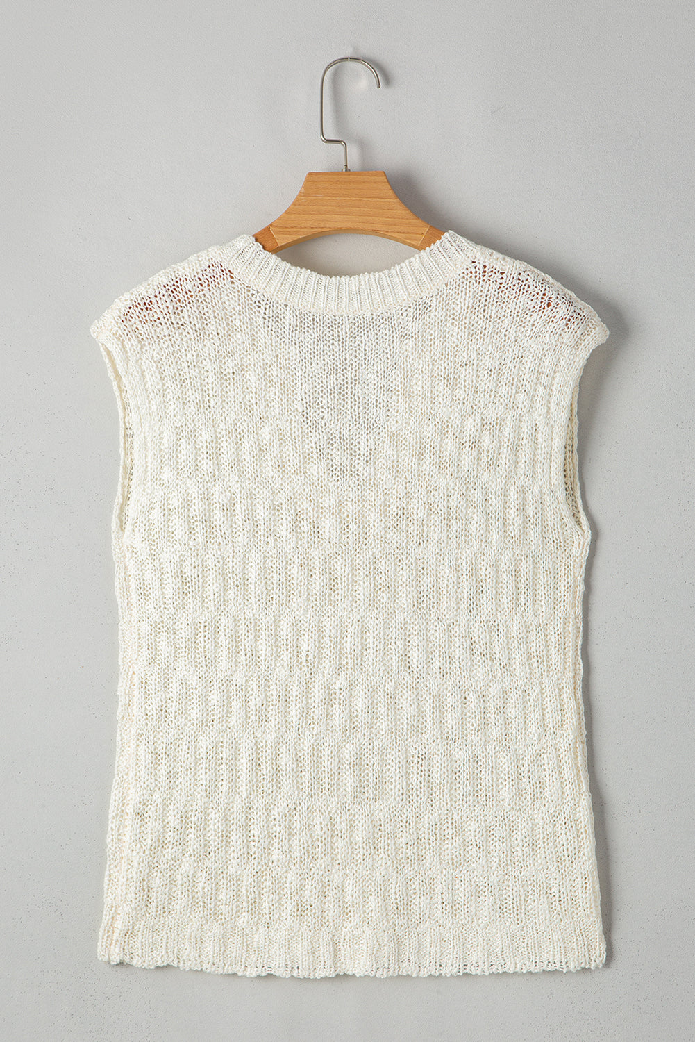 Beige Notched V Neck Short Sleeve Sweater eAura
