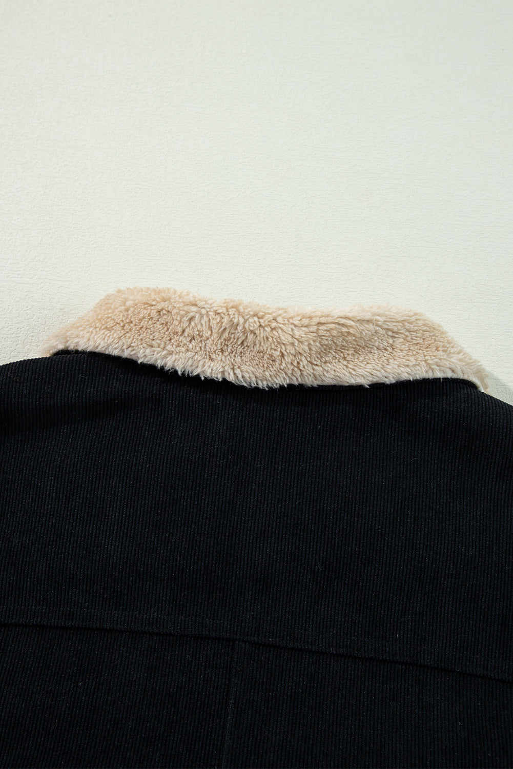 Black Fleece Lined Button-up Collared Corduroy Crop Jacket eAura