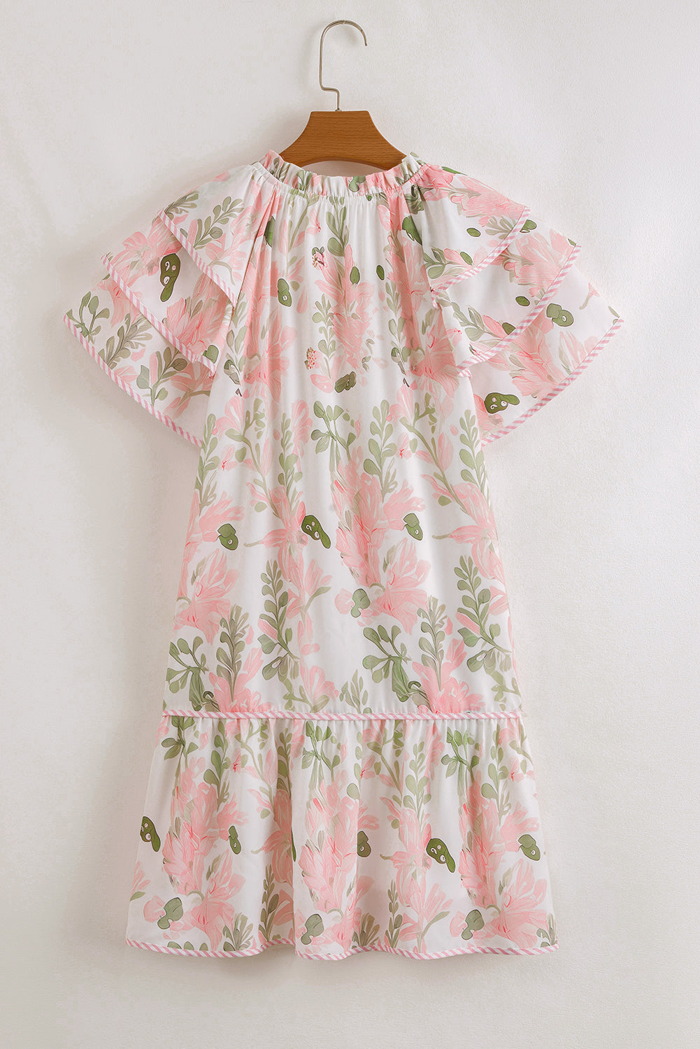 Floral Contrast Edge Layered Short Sleeve Mini Dress eAura