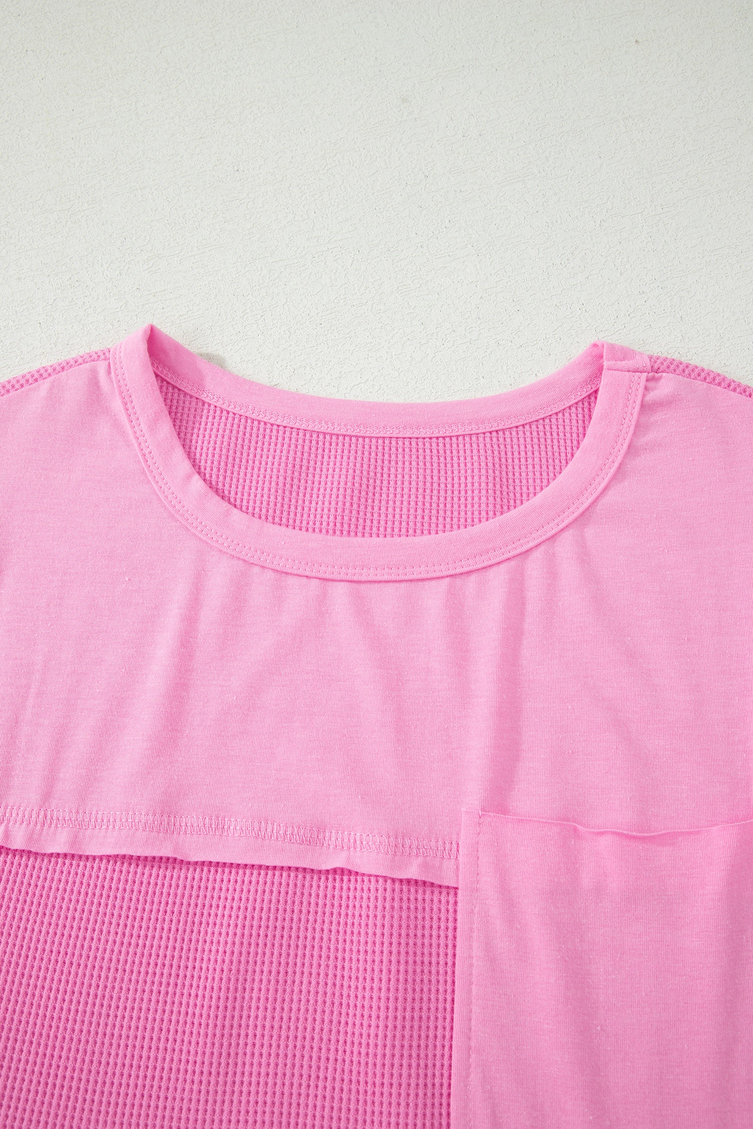 Raw Seam Waffle Knit Patchwork Casual T-Shirt
