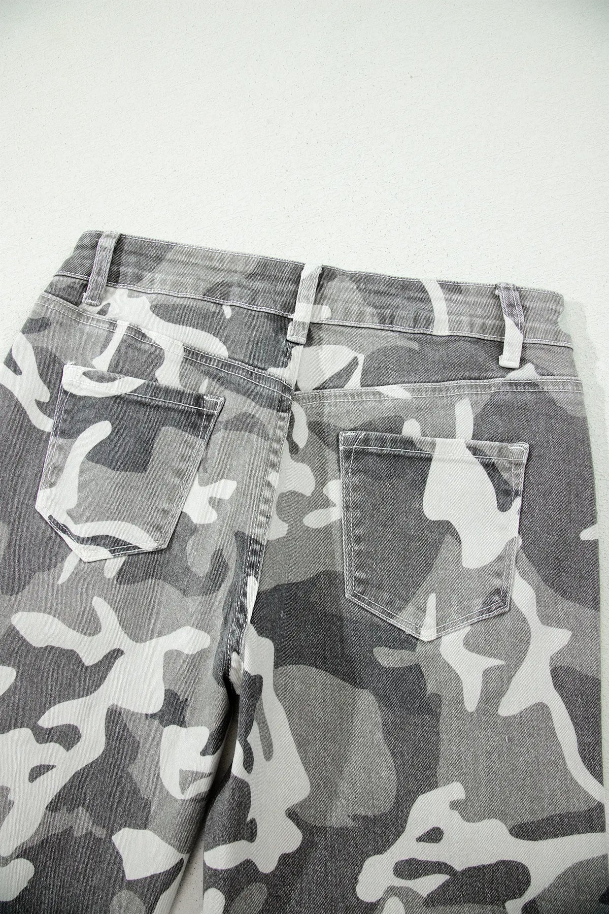 Camo Pattern Cotton Denim Shift Jeans – Green