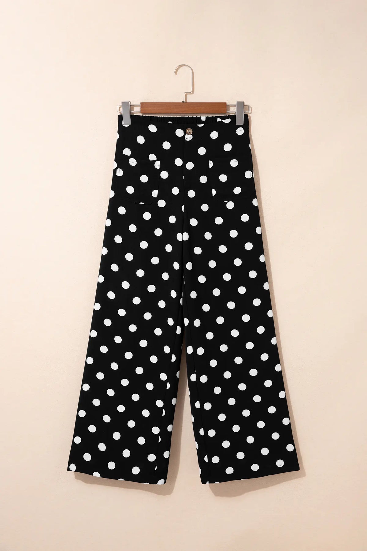 Sky Blue Polka Dot Print Patched Pocket Mid-rise Straight Leg Pants – Light Blue