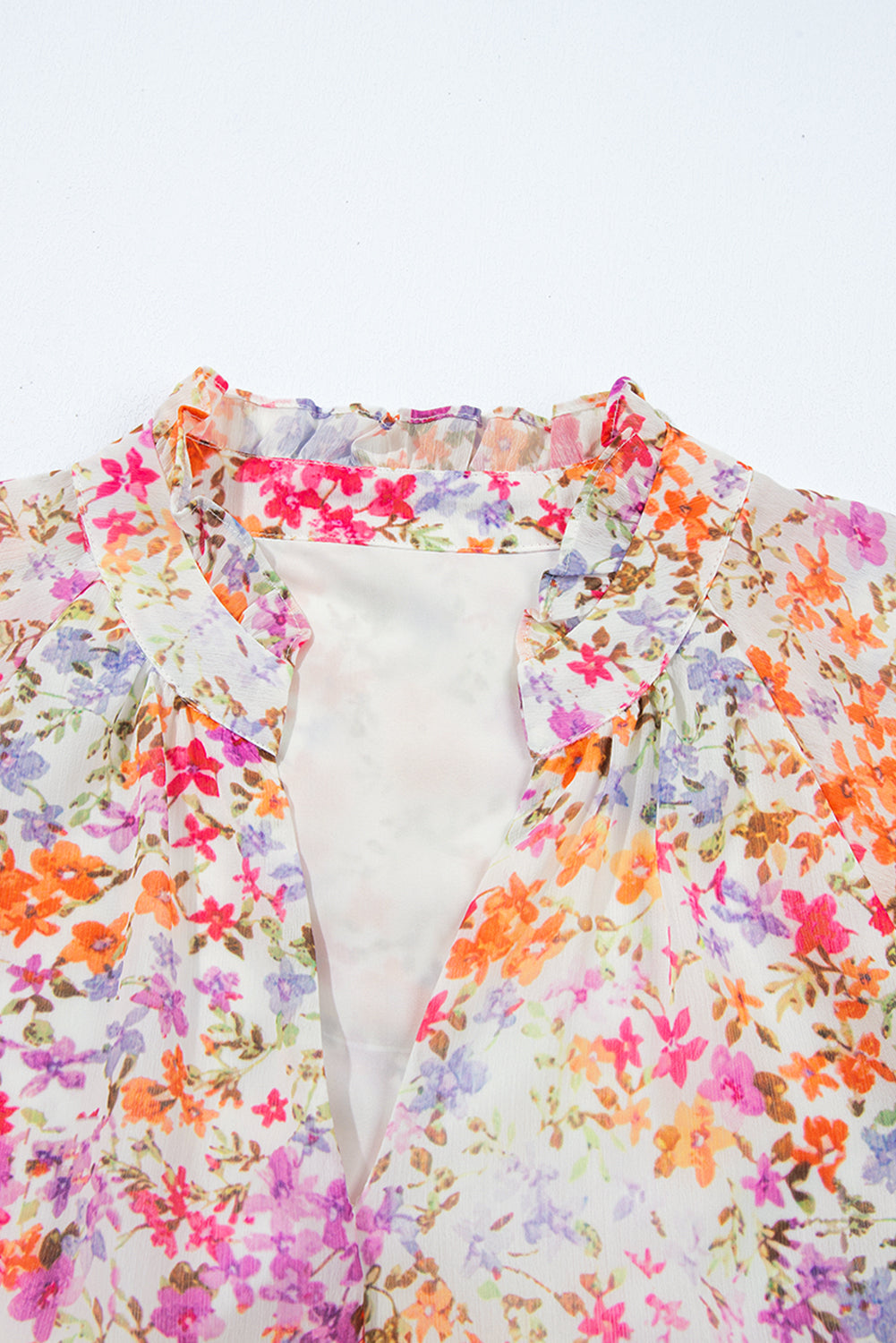 Red Floral Puff Sleeve V-Neck Tiered Mini Dress eAura