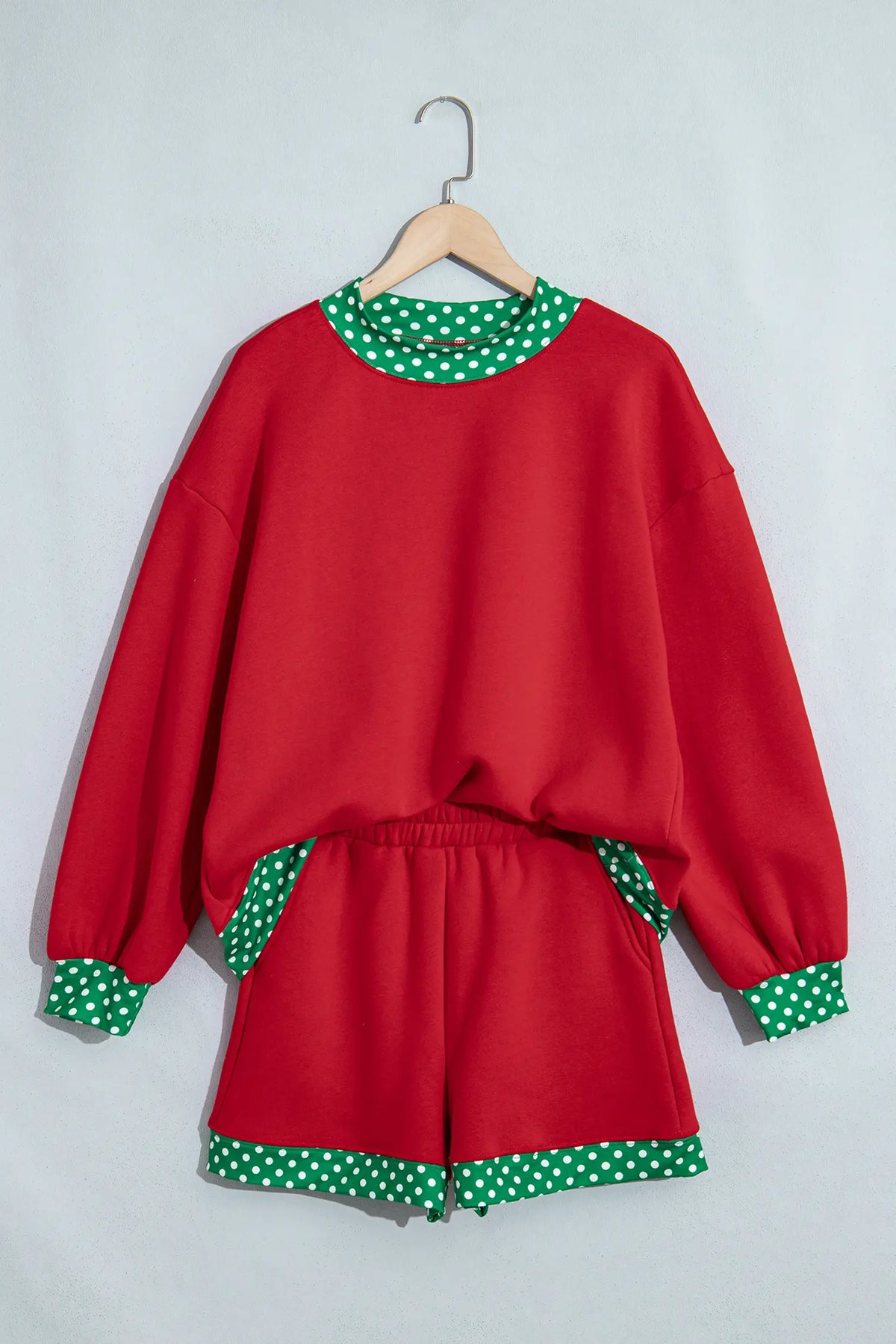 Gingham Trim Baggy Pullover 2pcs Short Set – Fiery Red