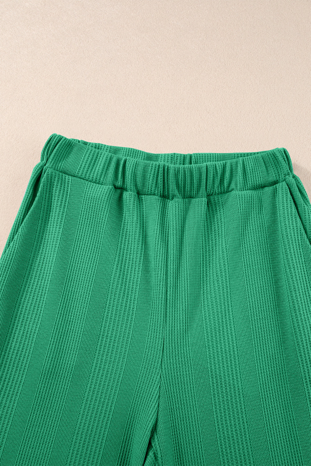 Green Solid Colour Ribbed Ruffle Tank Top and Trousers Set eAura