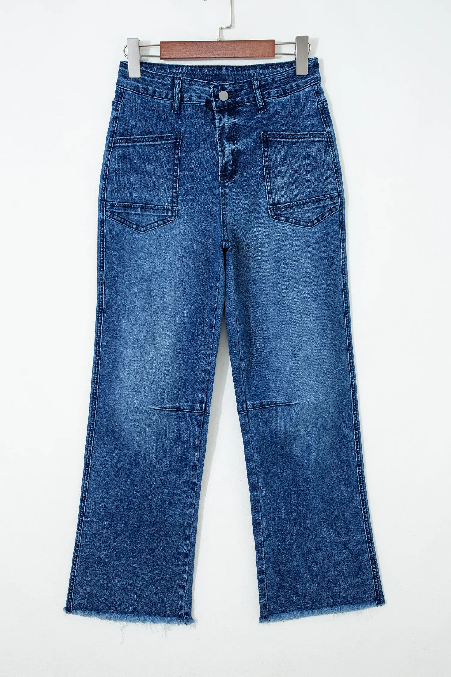 Sail Blue Frayed Cropped Barrel Jeans