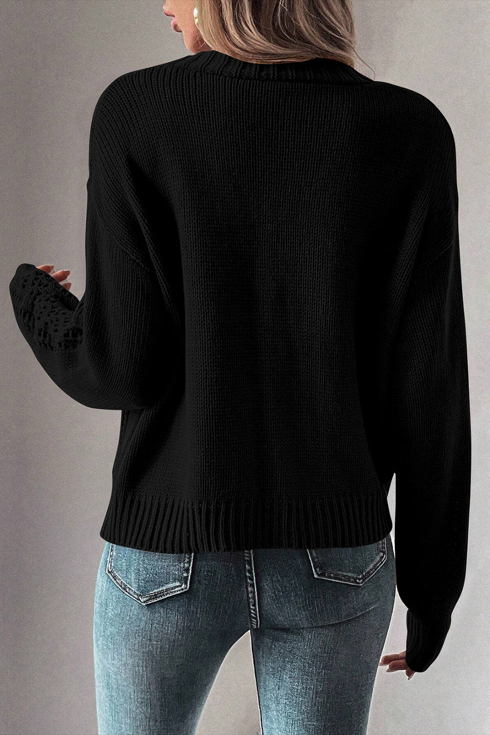 Black Open Knit Drop Shoulder Sweater Cardigan eAura