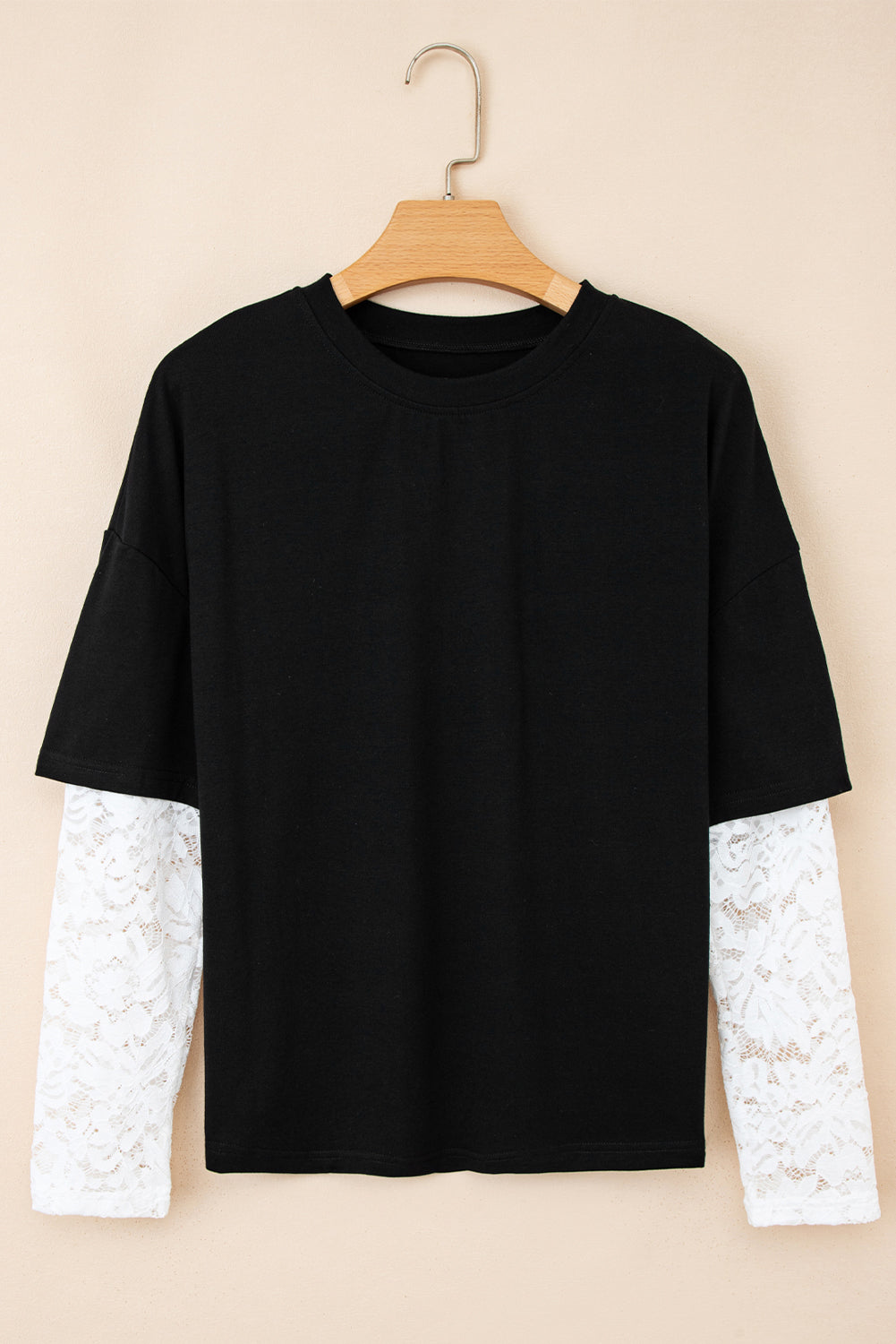 Lace Long Sleeve Insert Drop Shoulder Tee - eAura