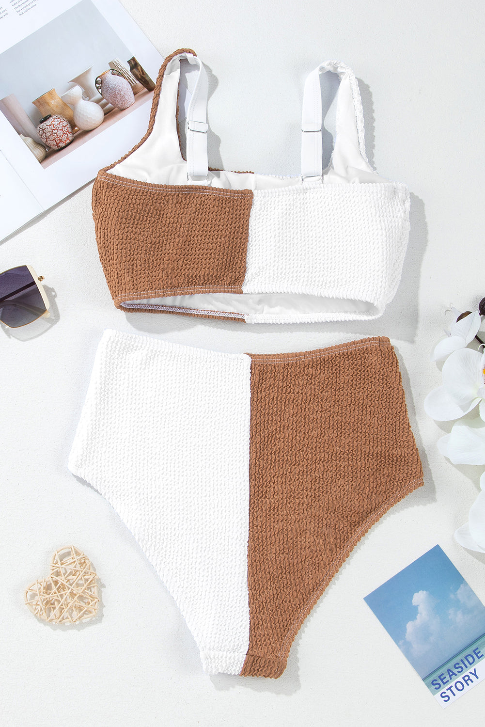 Corded Colorblock Square Neck High Waist Bikini Set