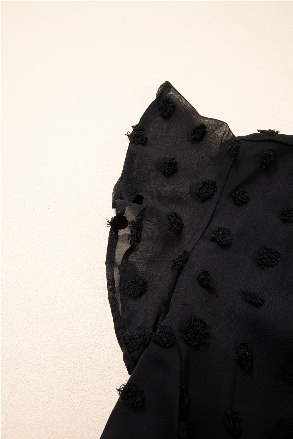 Black Dotty Textured Notched Neck Plus Ruffled Dress BB Fashion Outlet