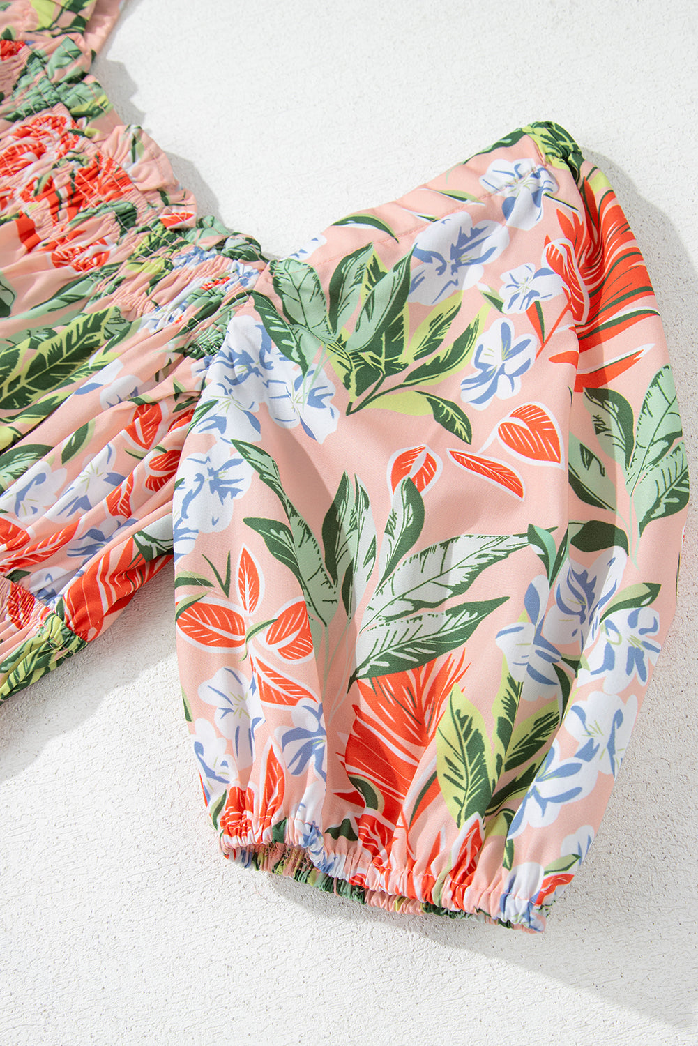 Apricot Pink Floral Smocked Bust Bubble Short Sleeve Maxi Dress eAura