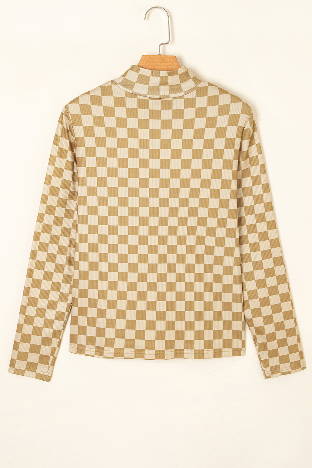 Check Pattern Turtleneck Ribbed Slim Long Sleeve Tee - eAura