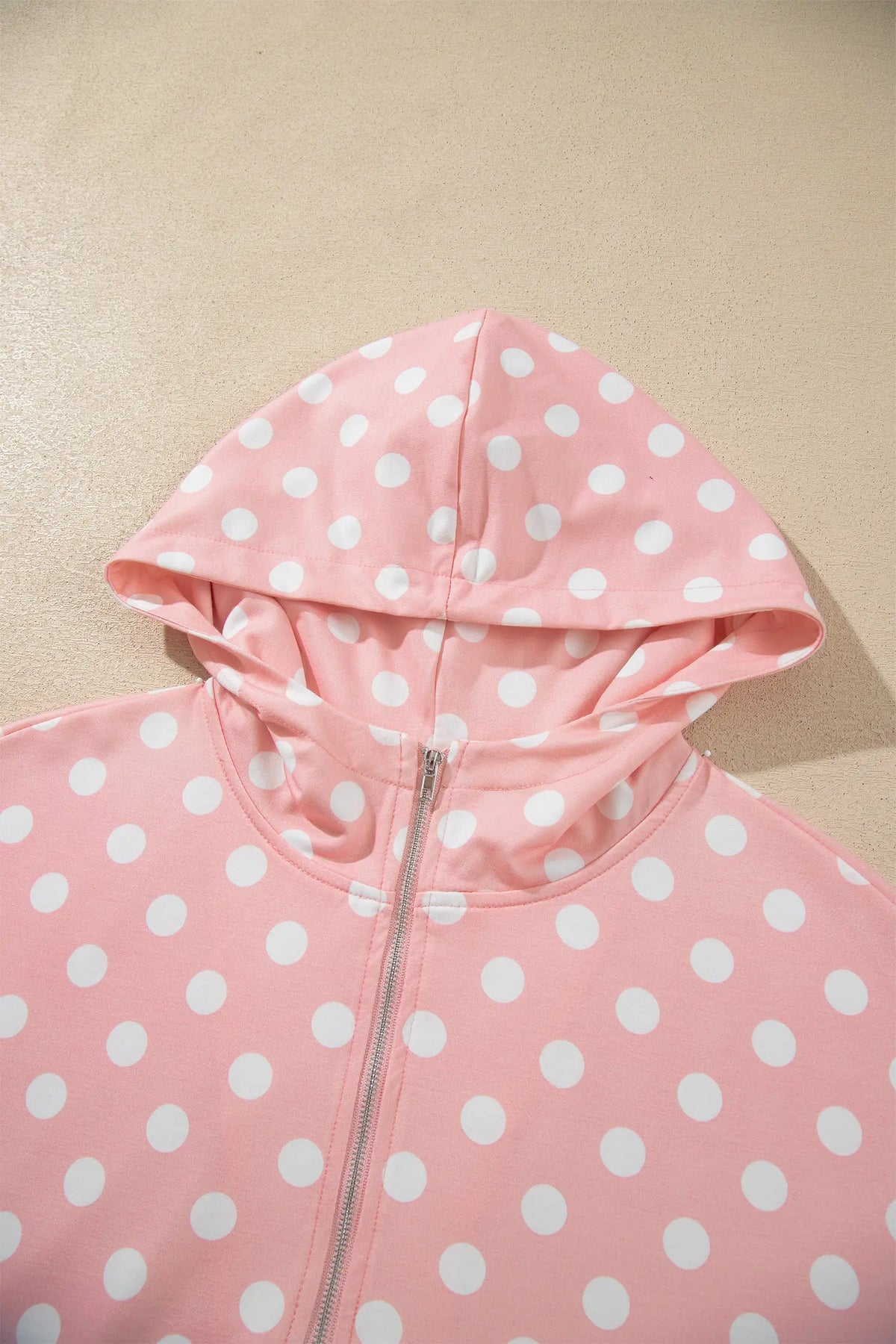 Polka Dot Hooded Long Sleeve Top Casual Mini Skort Set – Khaki