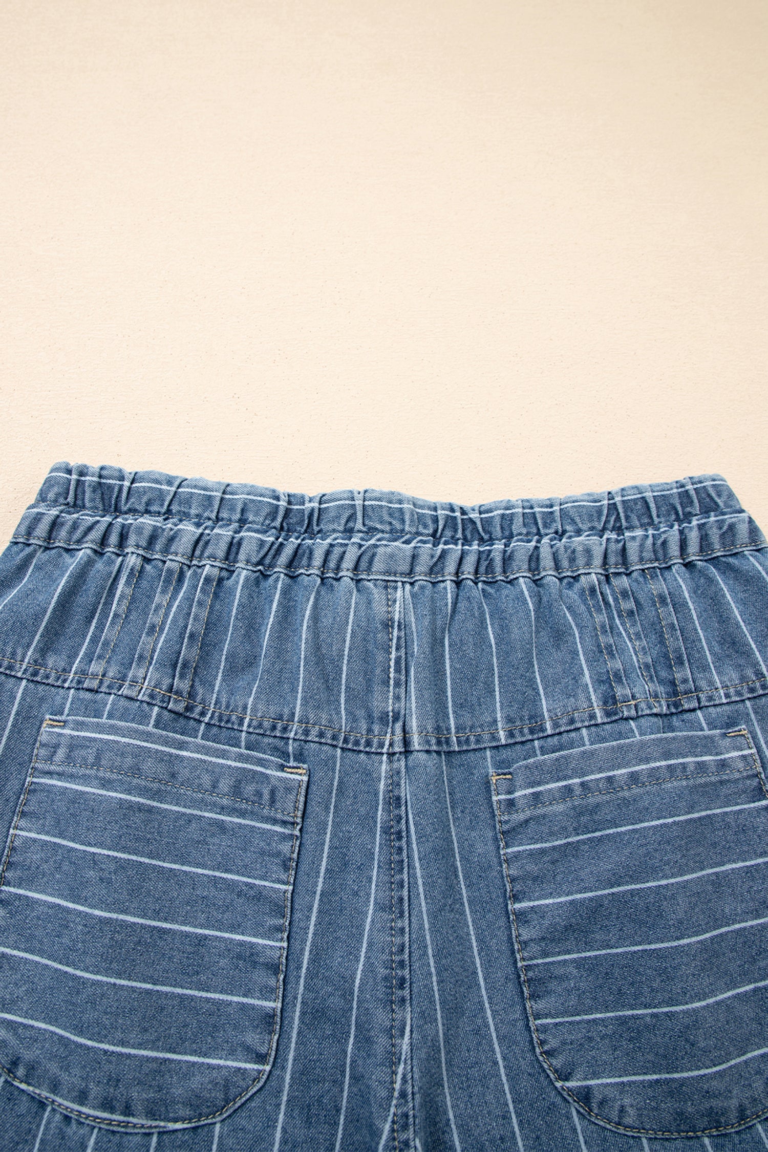 Button Pleated Drawstring Waist Casual Wide Leg Jeans – Sky Blue Stripe