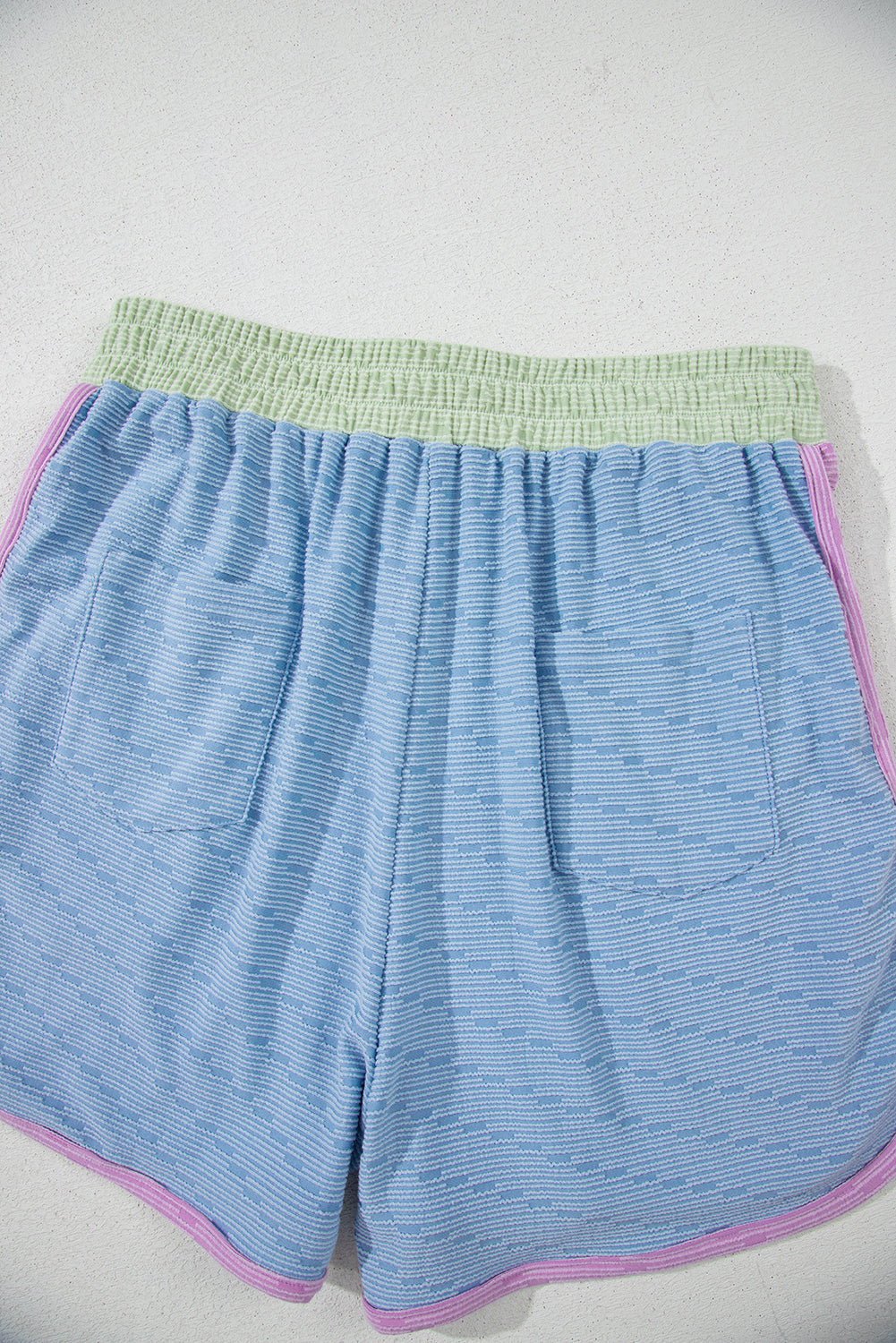 Beau Blue Ribbed Contrast Trim Round Neck Cap Sleeve 2pcs Short Co-ord Set eAura