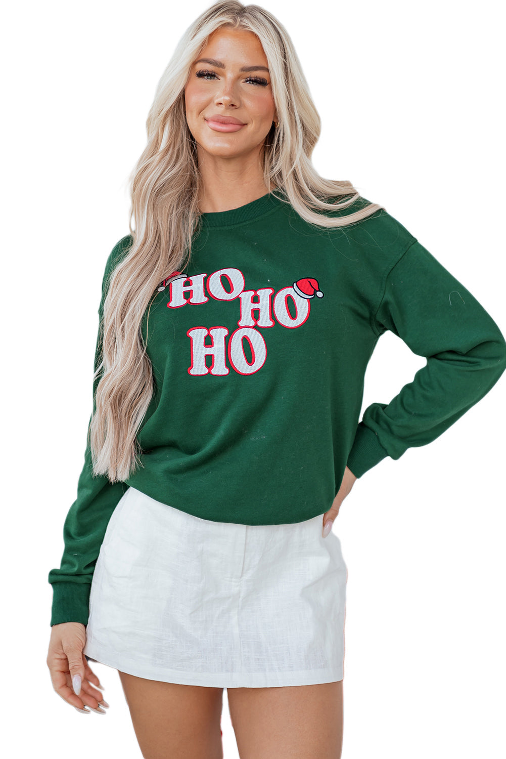 Embroidered Letter Graphic Christmas Sweatshirt - eAura