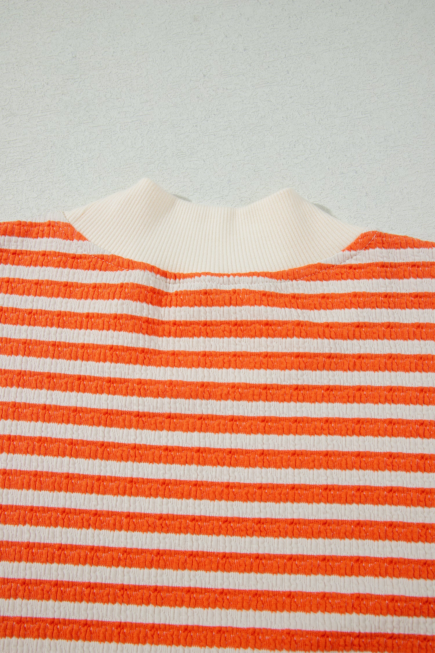 Striped Textured Stand Neck Oversized Long Sleeve Top – Orange Stripe