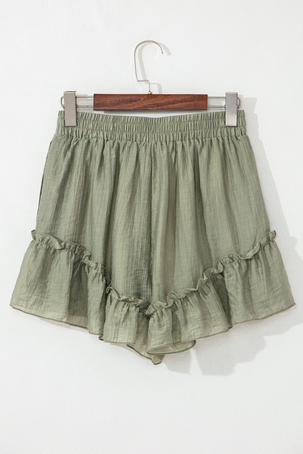Laurel Green Textured Tie Waist Ruffle Hem Shorts eAura