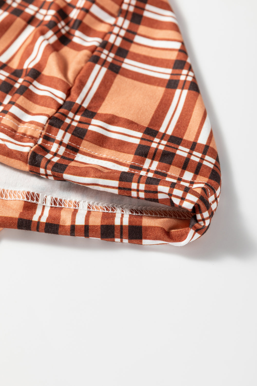 Plaid Patchwork Ribbed Drawstring Hooded Top - eAura