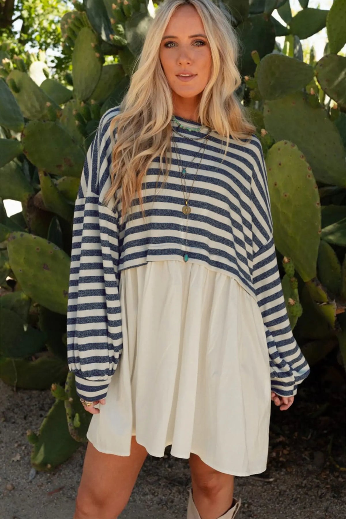 Mini Dress Long Sleeve Pocketed Patchwork Hem