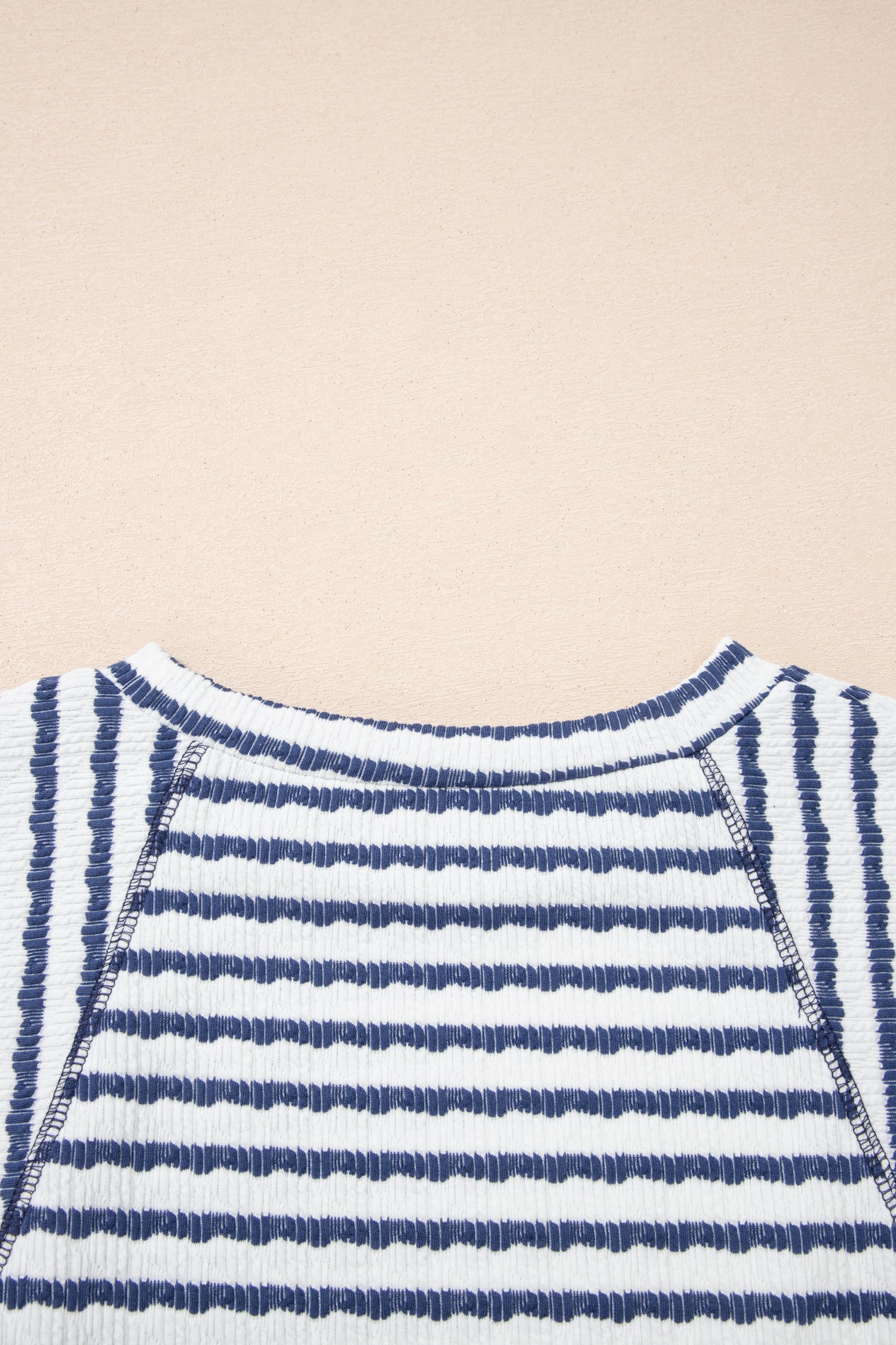 Striped Textured Knit Split Hem Half Sleeve Loose Top
