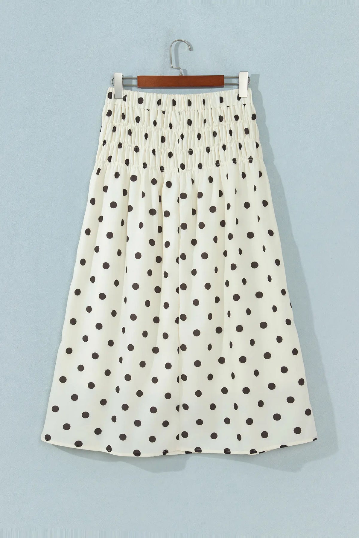 Smocked High Waist Long Skirt with Polka Dot Print