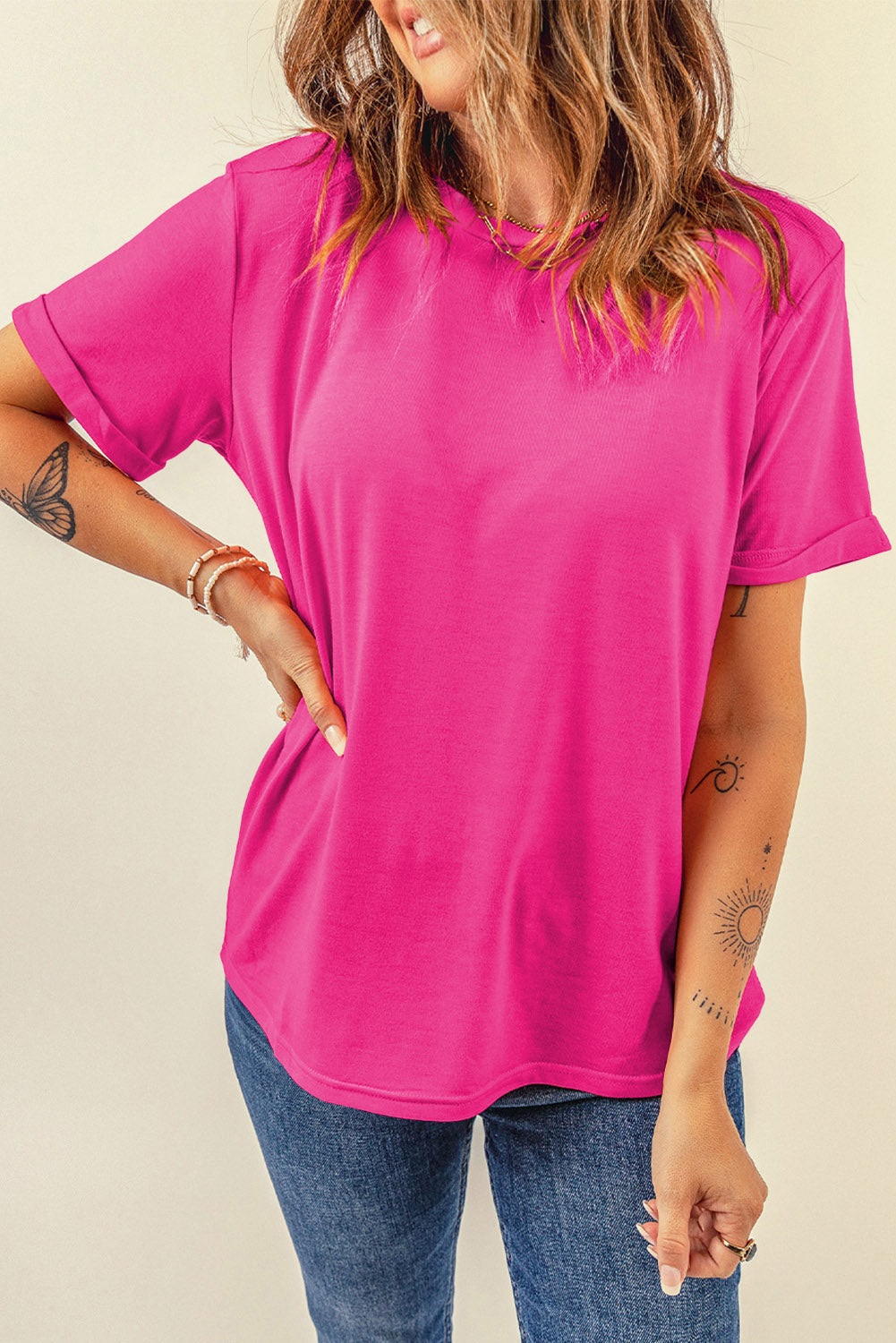 Casual Plain Crew Neck Tee T-Shirt