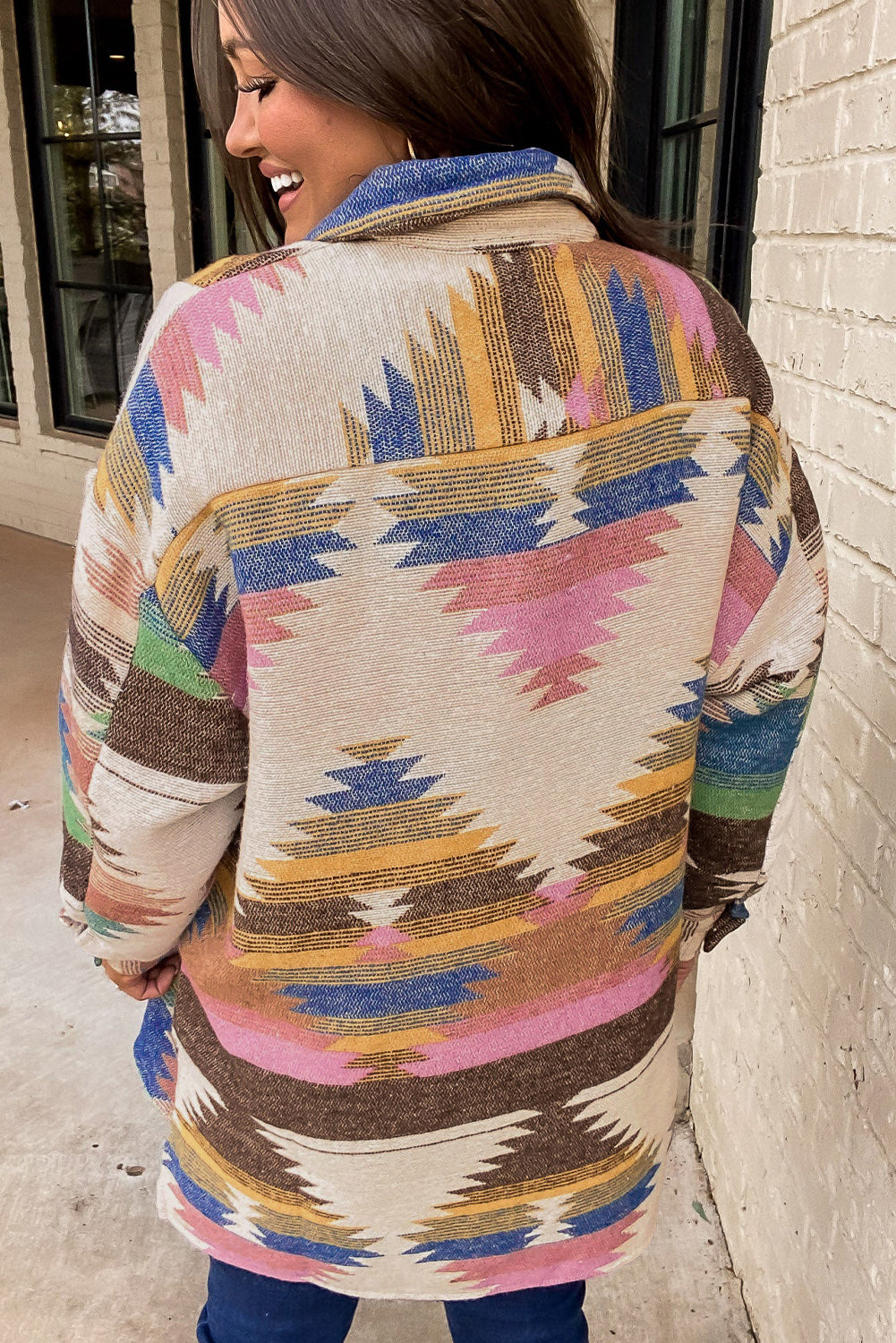 White Aztec Print Button Up Shacket eAura