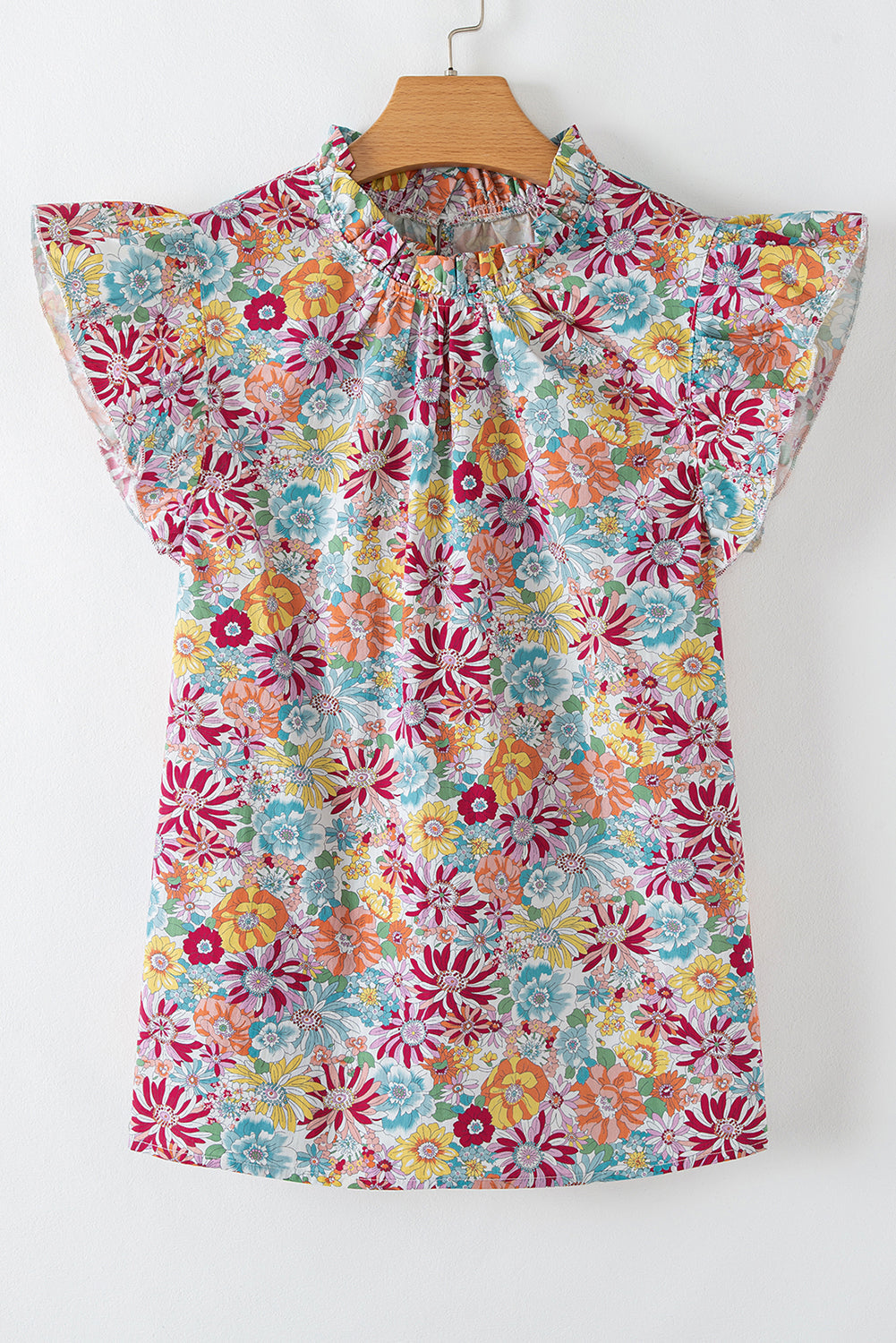 Floral Pleated Detail Flutter Sleeve Blouse eAura