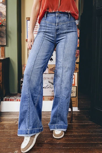 Beau Blue Tailored Center Seam Detail Straight Loose High Rise Jeans eAura