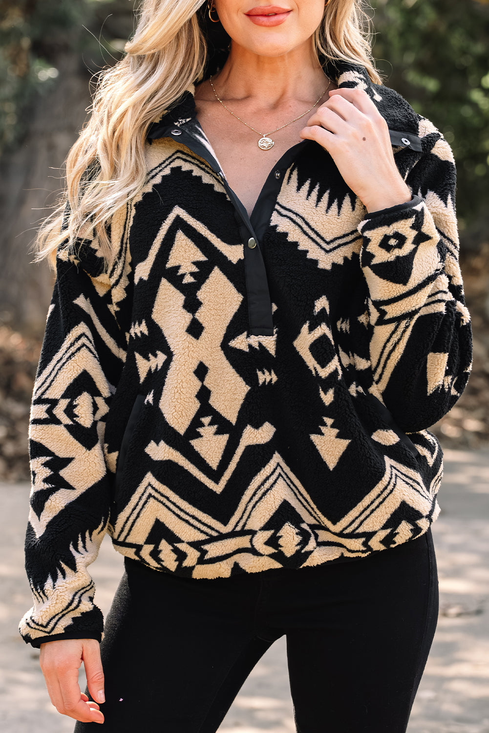Western Aztec Half Zip Plush Sweatshirt - eAura