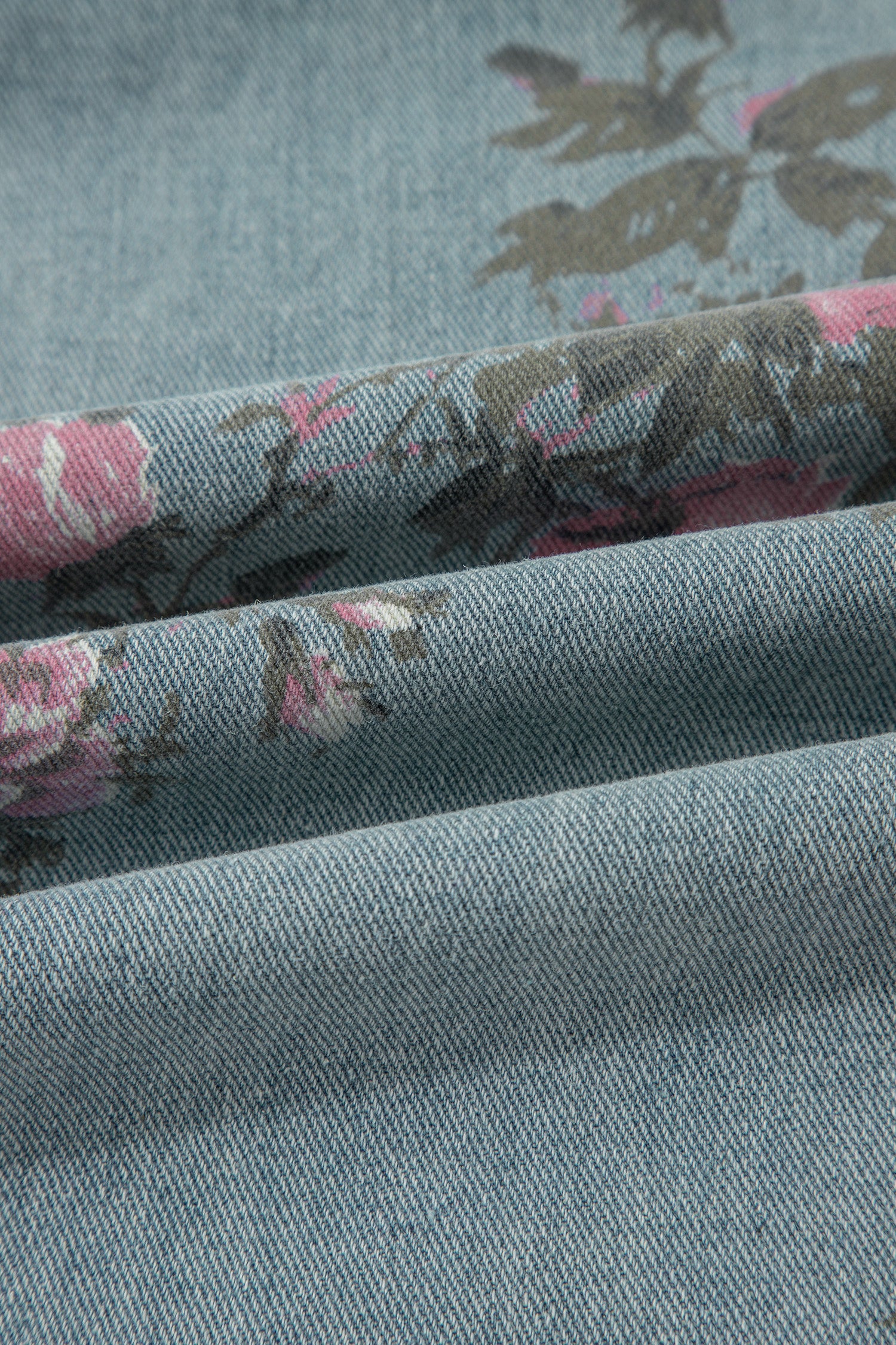 Floral Print Pleated Wide Leg Denim Jumpsuit – High Waist
