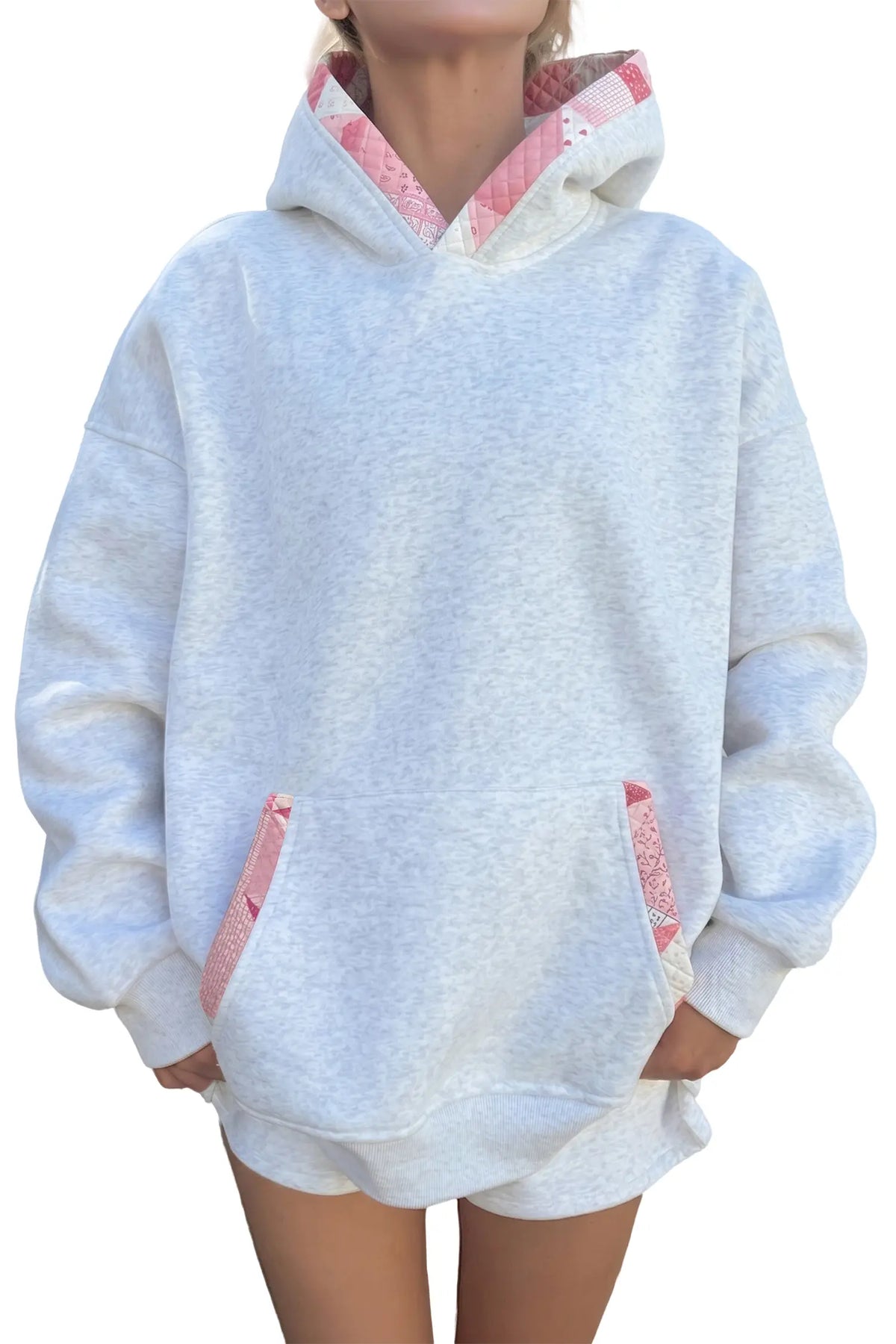 Contrast Patchwork Oversized Hoodie – Grey