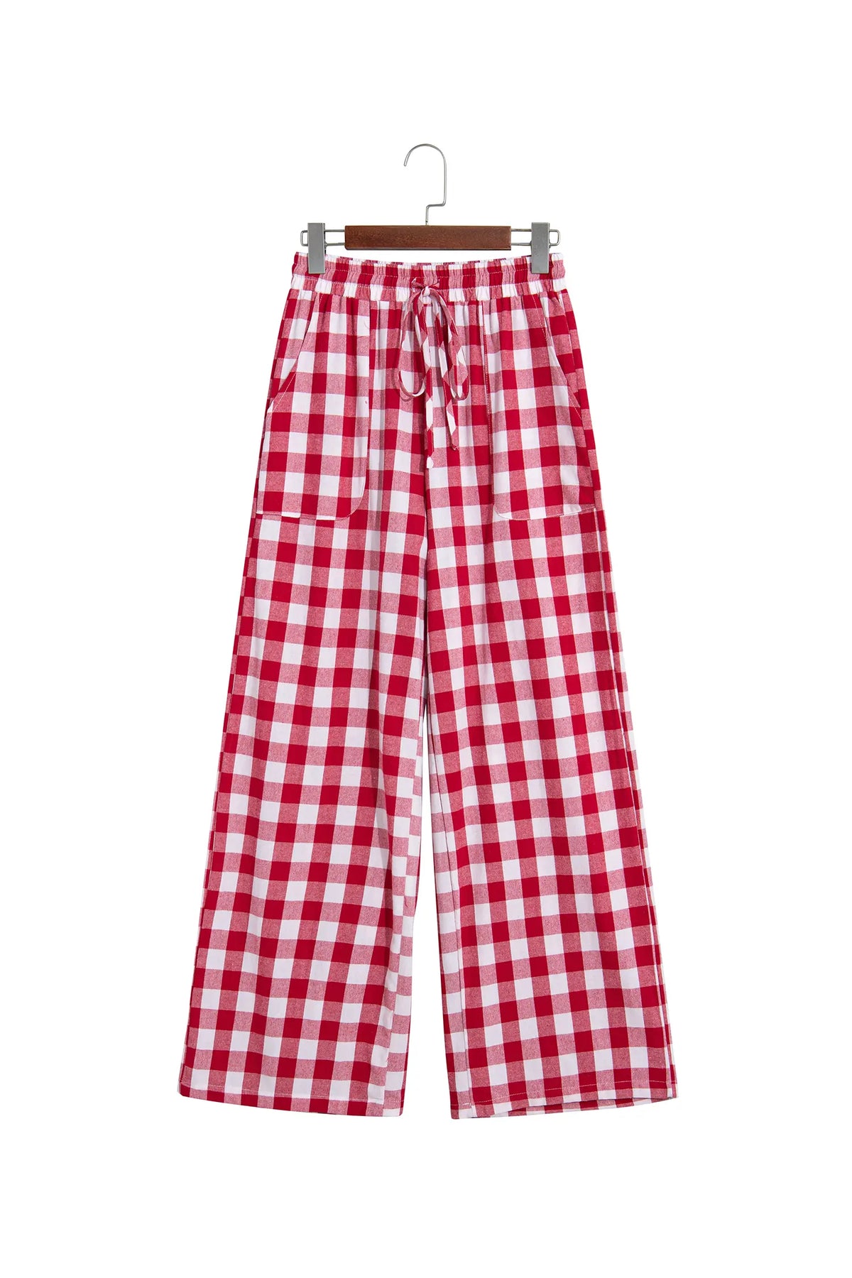 Tie Elastic Waist Shift Pants — Gingham Plaid