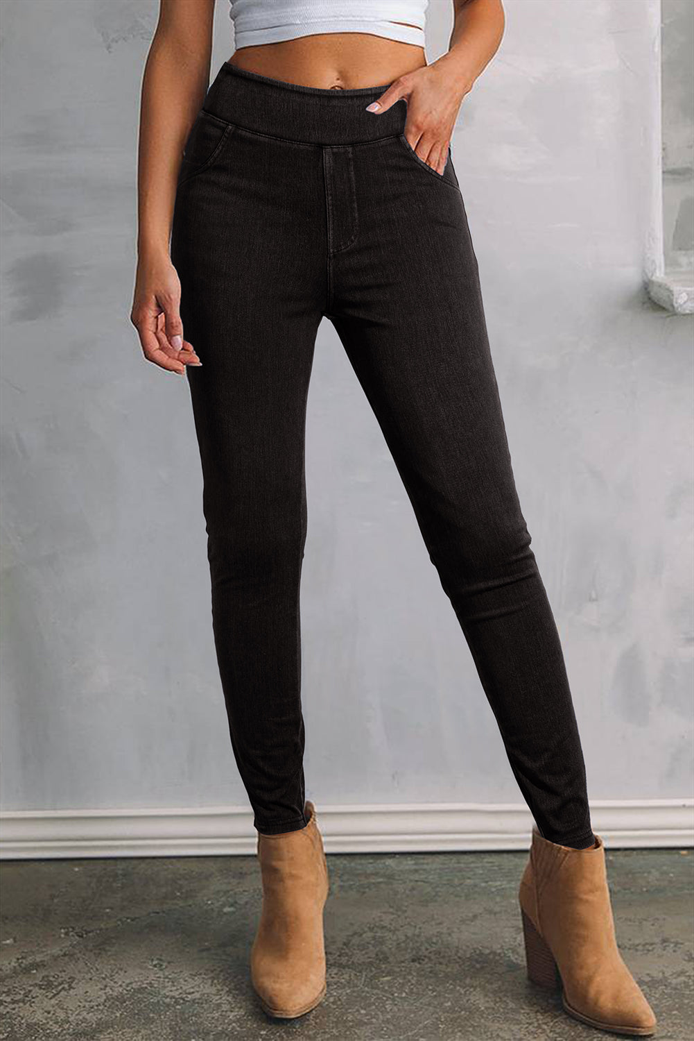 Black Solid Colour High Waist Stretchy Slim Fit Jeggings eAura