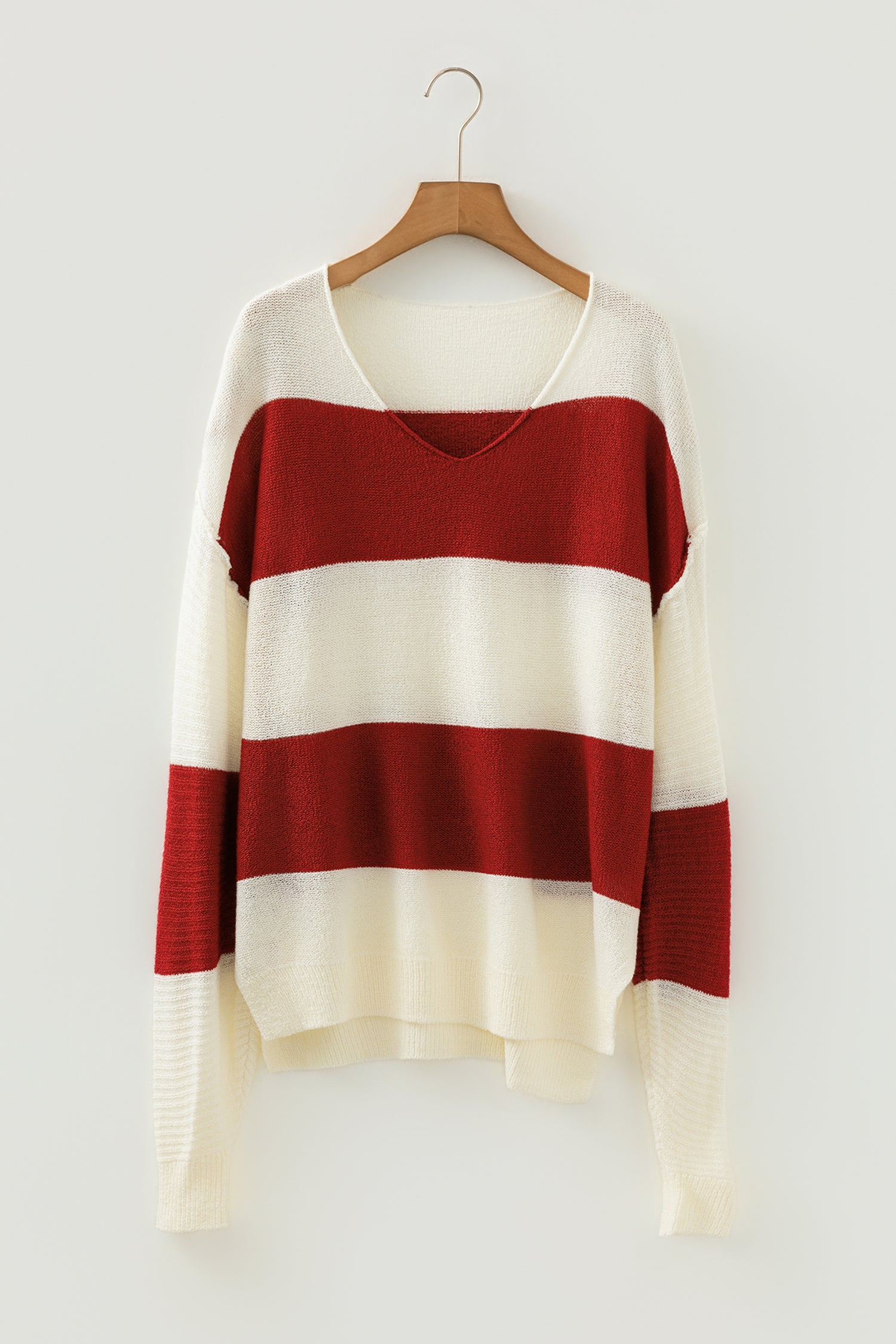 Stripe Loose Colour Block Drop Shoulder Bubble Sleeve Sweater