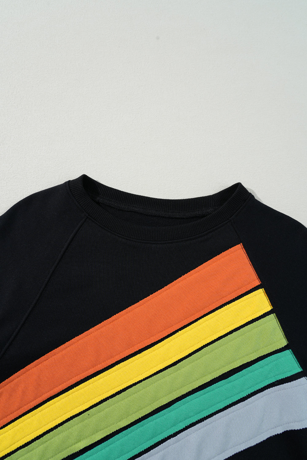 Black Rainbow Colourblock Striped Pullover Sweatshirt eAura